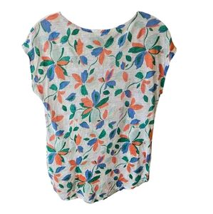 💥$5 ADD ON -Cynthia Rowley Asymmetrical Linen Relaxed Fit Floral T-Shirt Size S